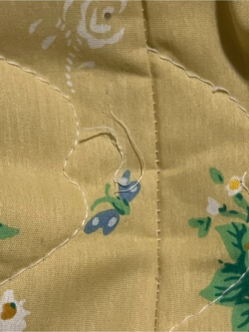 Vintage Used Floral Rhapsody Full Yellow Floral Quilt Bedspread